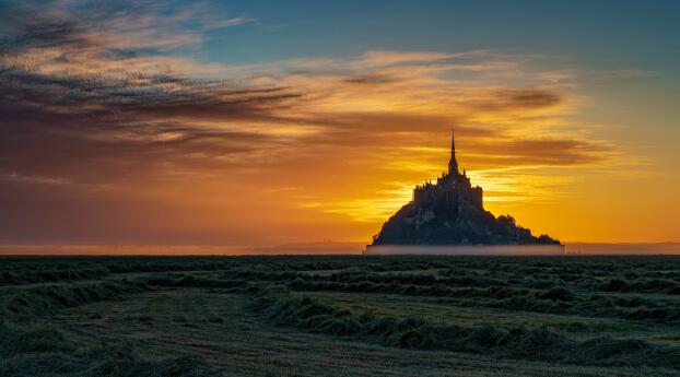 Mont Saint-Michel 4k Sunset Wallpaper 1080x2460 Resolution