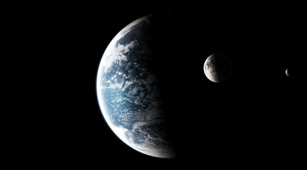 Moon and Planet from Space Wallpaper