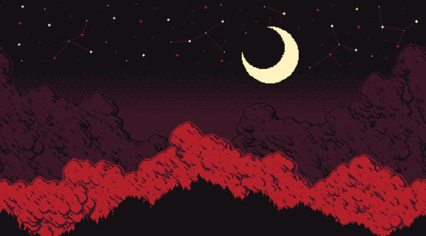 Moon Night PixelArt Wallpaper 1900x600 Resolution