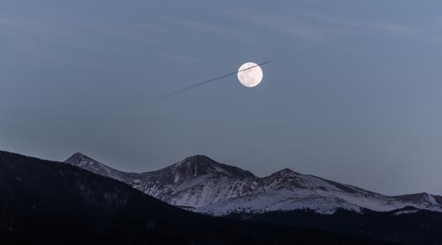 Moon Over Snowy Mountains Wallpaper 1080x2280 Resolution