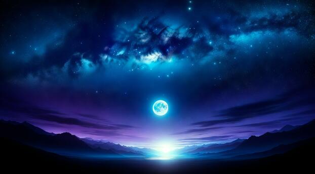 Moonlit Starry Night Sky Wallpaper
