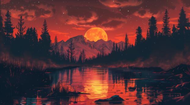 Moonlit Wilderness Digital Wallpaper