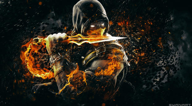 Mortal Kombat X Scorpion Art Wallpaper 1024x576 Resolution