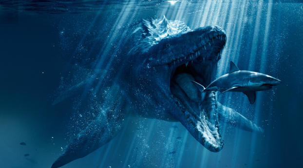 Mosasaurus Shark Snack Poster From Jurassic World 2018 Wallpaper 454x454 Resolution