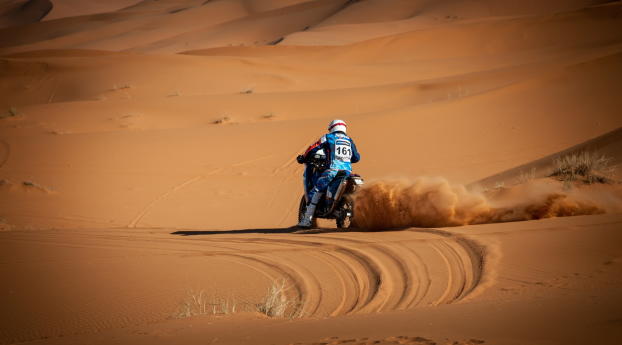 motorcycle, sand, desert Wallpaper