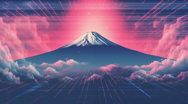 Mount Fuji Neon Wallpaper 1920x1080 Resolution