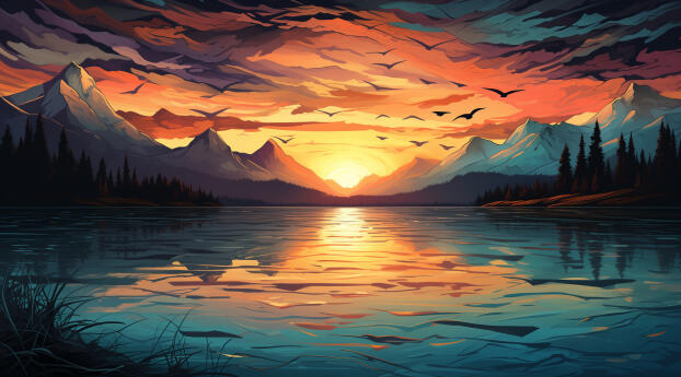 Mountain Lake HD Twilight Aesthetic Wallpaper 600x600 Resolution