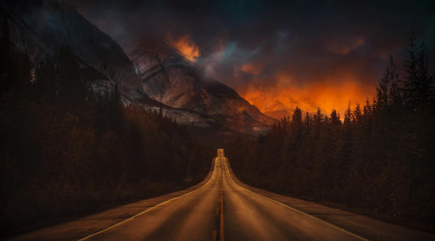Mountain Nature Night Road Wallpaper