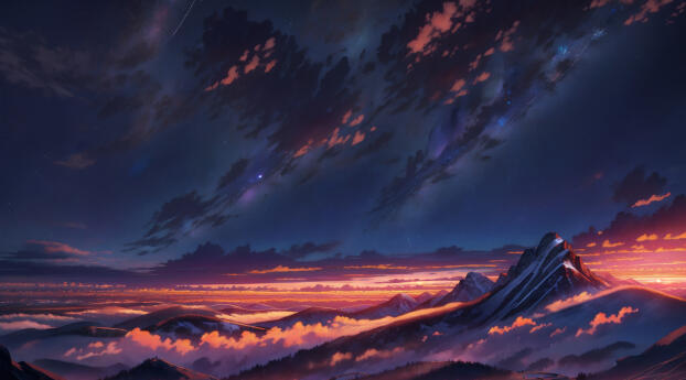 Mountain Peak over Clouds HD Anime Wallpaper 1336x768 Resolution