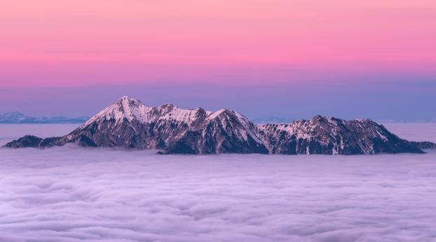Mountain Peaks Fog  And Pink Clouds Wallpaper 2560x1080 Resolution