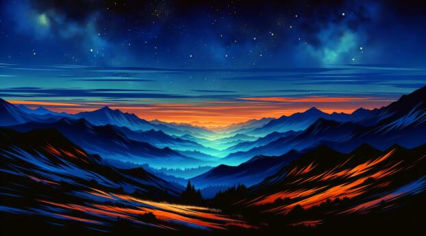 Mountain Sunrise HD Starry Sky Wallpaper