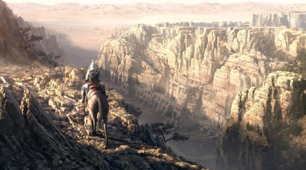 mountains, horse, horseback rider Wallpaper 2560x1440 Resolution