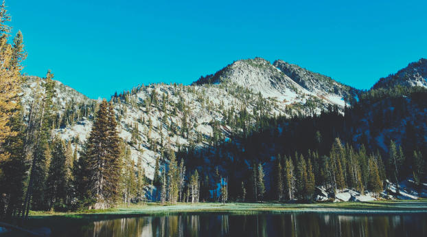 mountains, lake, trees Wallpaper