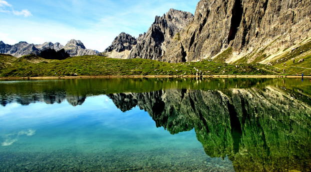 mountains, rocks, reflection Wallpaper