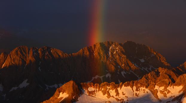 mountains, sky, rainbow Wallpaper