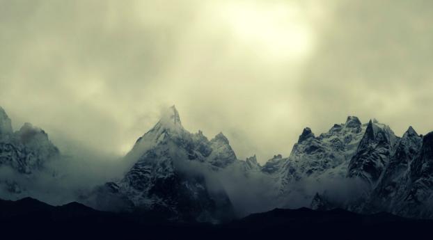 mountains, snow, fog Wallpaper 320x480 Resolution