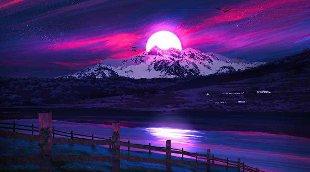 Mountains Sunrise Nepal Illustration Wallpaper 1080x2280 Resolution