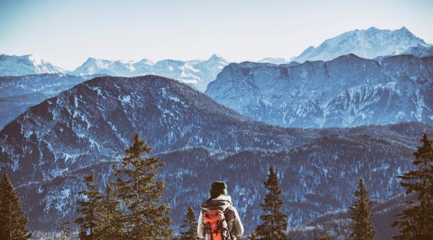 mountains, tourist, backpack Wallpaper 2560x1700 Resolution