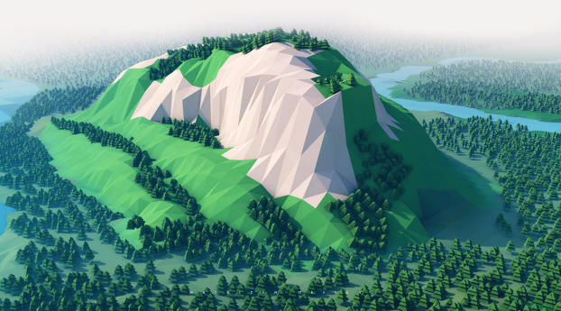 Mountains Trees Forest 3d Minimalism Wallpaper 2560x1080 Resolution