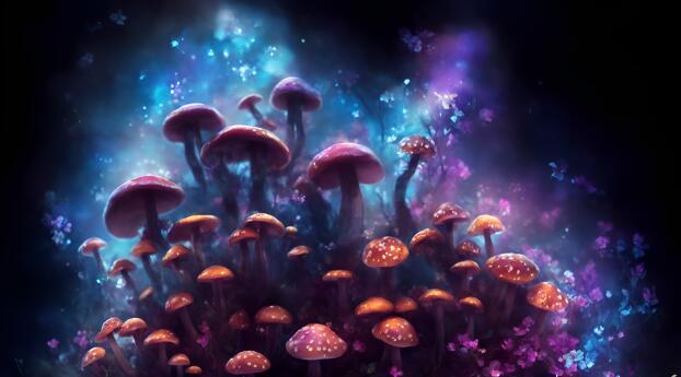 Mushrooms Cool AI Art Wallpaper 1080x2244 Resolution
