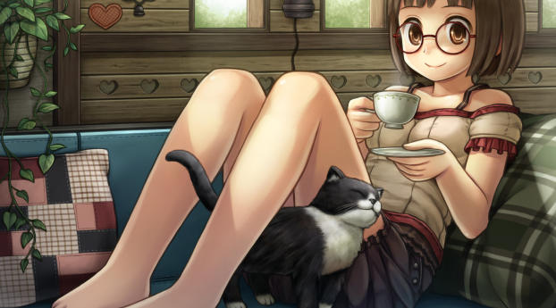 namaru, girl, cat Wallpaper 2048x2048 Resolution