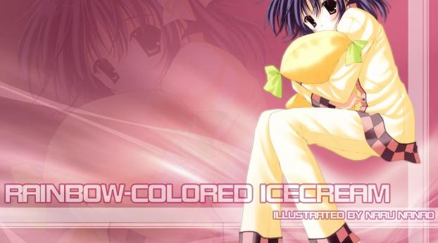 nanao naru, rainbow- colored icecream, girl Wallpaper 1600x900 Resolution