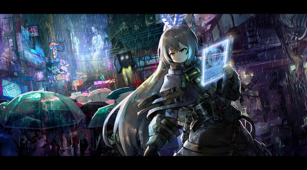 Nanashi Mumei Cyberpunk Virtual Youtuber Wallpaper 1440x1440 Resolution
