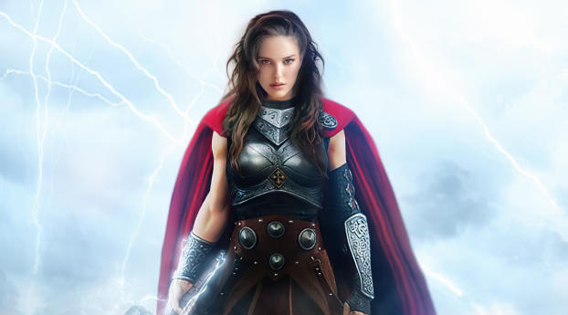 Natalie Portman As Lady Thor FanArt Wallpaper 1450x550 Resolution