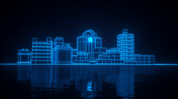 Neon Blue Light 3D Architecture Wallpaper