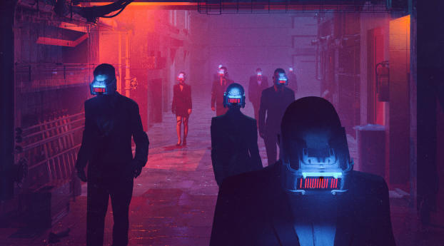Neon City Cyberpunks Wallpaper 480x484 Resolution