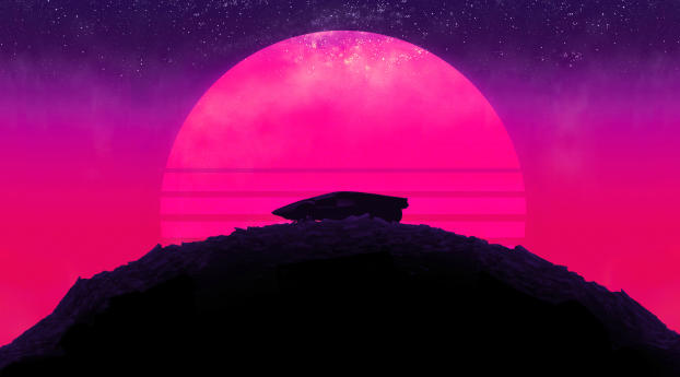 Neon Sunset And Car Wallpaper 2932x2932 Resolution