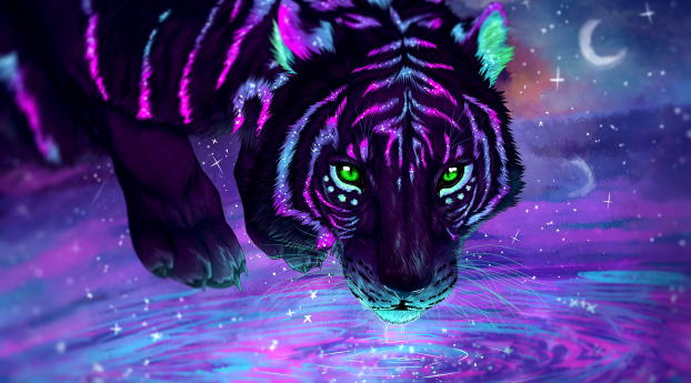 Neon Tiger Wallpaper 1440x3120 Resolution