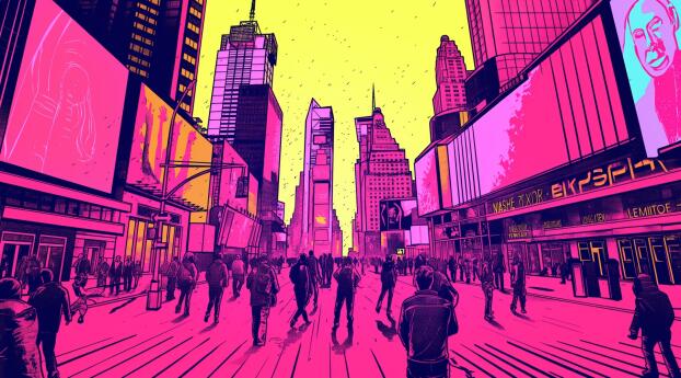 Neon Vibrant Times Square New York Wallpaper