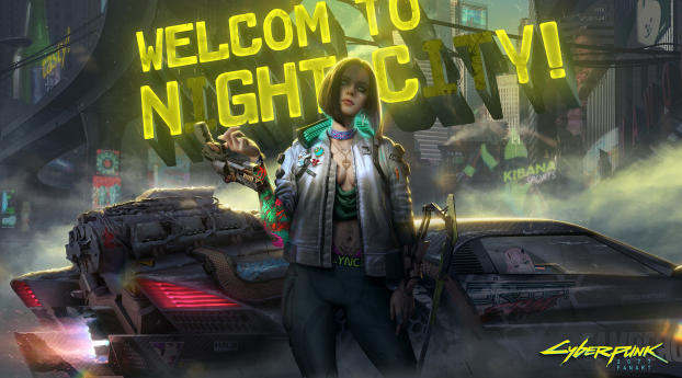 Neon Welcome To Night City Cyberpunk 2077 Wallpaper 7680x5120 Resolution