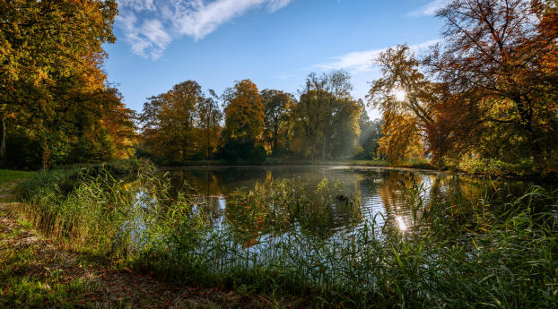 netherlands, de haar castle park, pond Wallpaper 640x1136 Resolution