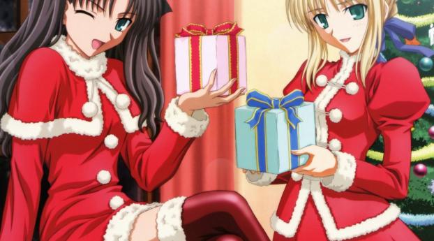 new year, christmas, anime Wallpaper 720x1520 Resolution