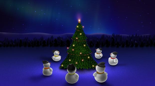 new year, snowman, christmas tree Wallpaper 1280x720 Resolution