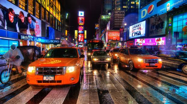 new york, night, taxi Wallpaper 1440x900 Resolution