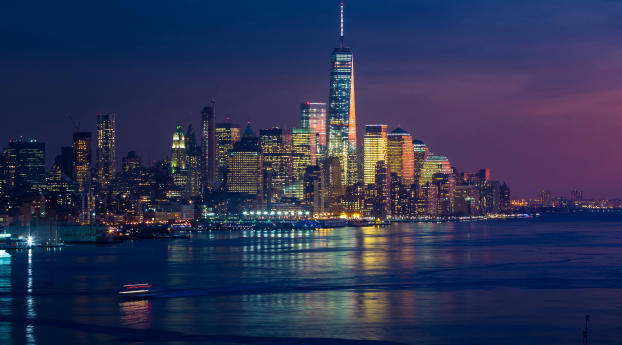 New York Skycrapper And Buildings Lights Wallpaper 1080x2280 Resolution