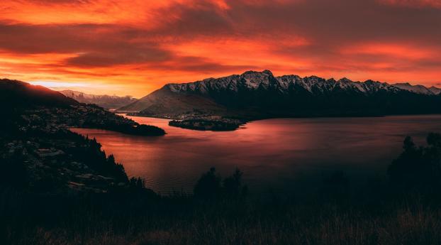 New Zealand Orange Mountain Sunset Wallpaper 2560x1440 Resolution