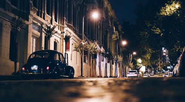 night city, street, car Wallpaper 2560x1024 Resolution