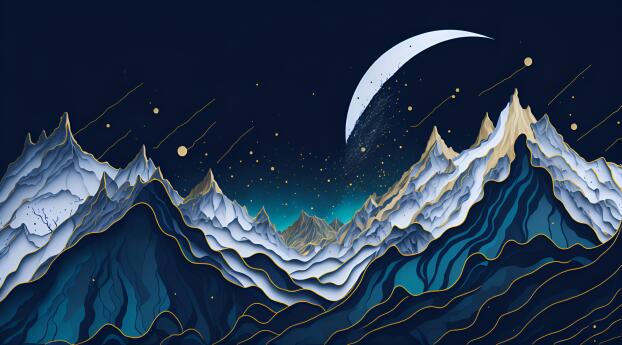 Night in Mountain Cool Open AI Art Wallpaper 1080x2312 Resolution