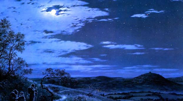 night, moon, travelers Wallpaper 720x1440 Resolution