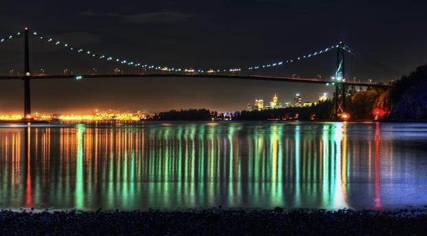 night, sea, bridge Wallpaper