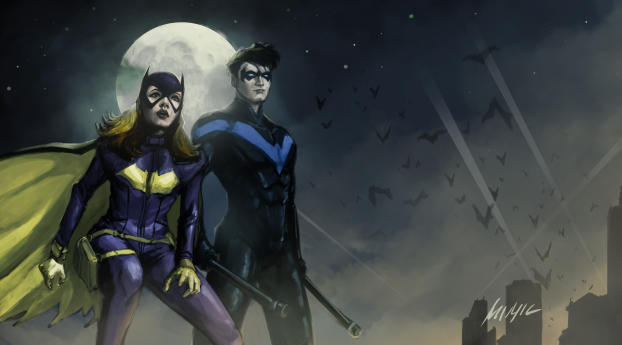 Nightwing and Batwoman DC 5K Art Wallpaper 4480x1080 Resolution