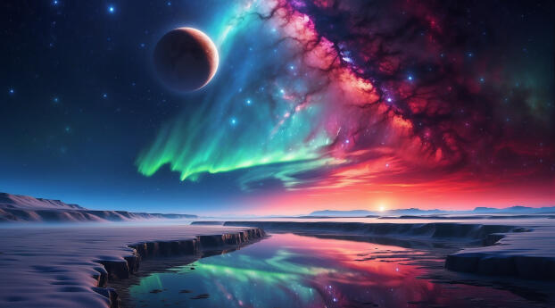 Northern Lights and Planets HD Space Background Wallpaper 480x484 Resolution
