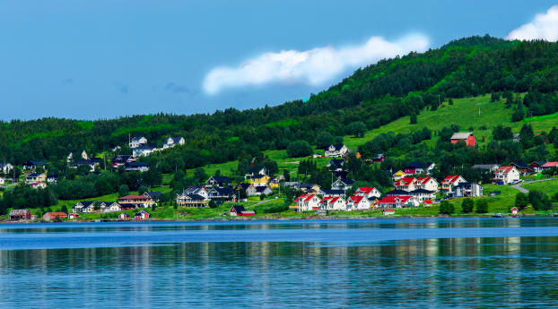 norway, bay, houses Wallpaper 1440x2560 Resolution