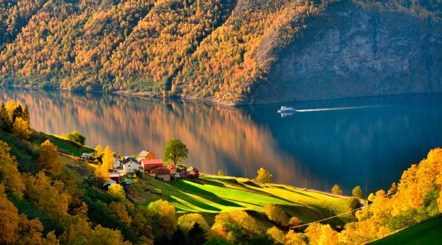 Norway Forest Reflection And Hills house Wallpaper 480x854 Resolution