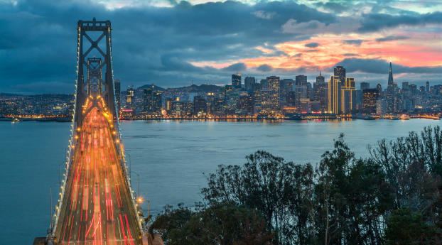 Oakland Bay Bridge In Evening Wallpaper 720x1570 Resolution
