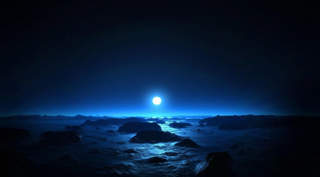 Ocean During Nighttime With Moon Wallpaper